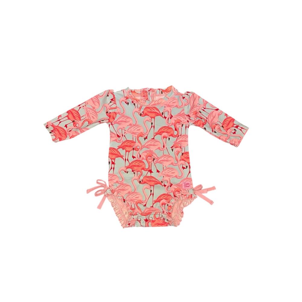 RuffleButts Fab Flamingo One Piece Rash Guard Swim 3-6 Months